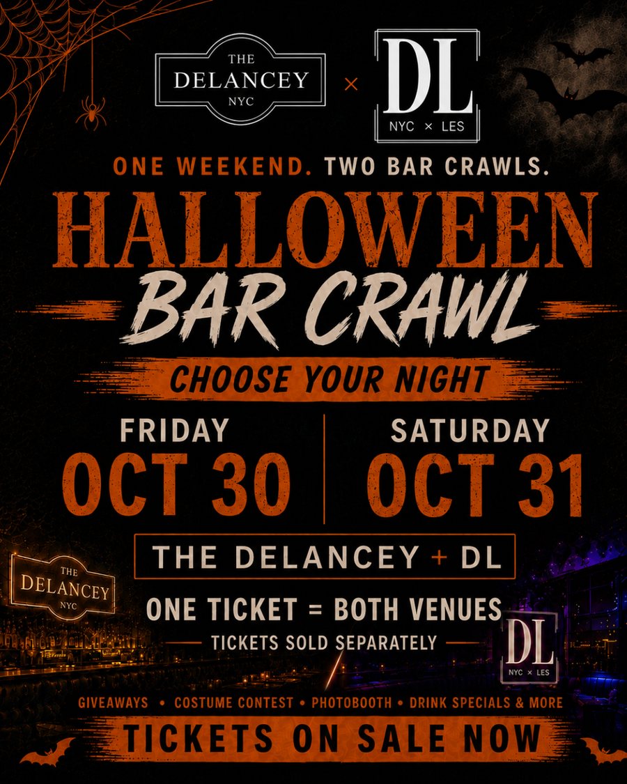 Halloween Bar Crawl poster: The Delancey and DL, Friday October 30 and Saturday October 31